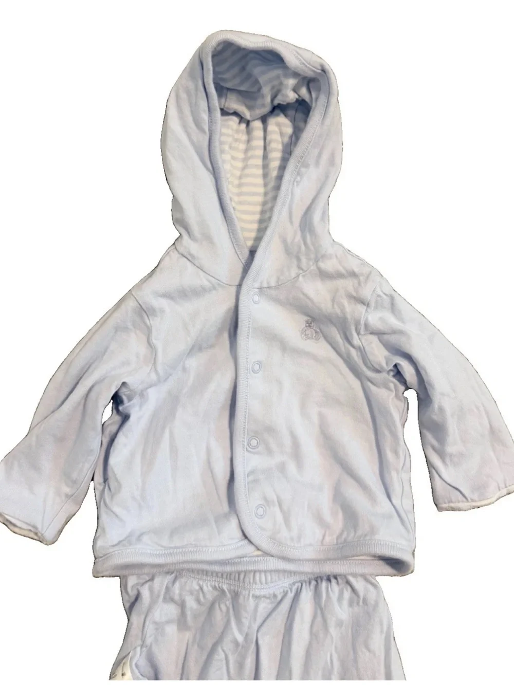 GAP Baby 0-3 Month Button Hoodie & Pant Blue Striped Reversible Set, NWOT